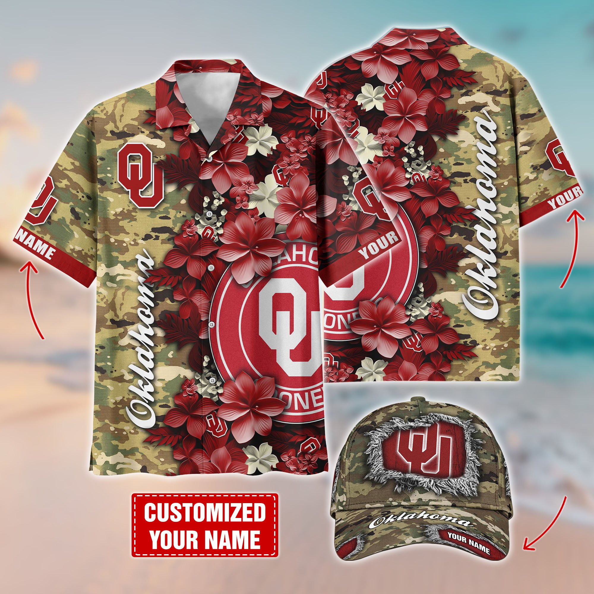 Oklahoma Sooners Customized Cap And Hawaiian Shirt Hot Trending. Gift For Fan T58536